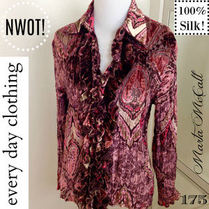 EVERYDAY 100% Silk Velvet Burnout Crinkle Blouse S